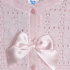 MC6031A- Pink: Baby Girls Knitted Bolero Cardigan With Bow (0-9 Months)